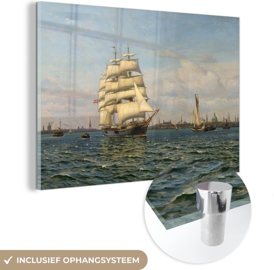 Peinture sur verre - Navire école Georg Stage quittant le port de Copenhague - Peinture de Vilhelm Arnesen - 180x120 cm - Peintures sur Verre Peintures - Photo sur Glas