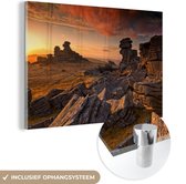 MuchoWow® Glasschilderij 60x40 cm - Schilderij acrylglas - Het rotslandschap van het Nationaal park Dartmoor in Engeland - Foto op glas - Schilderijen
