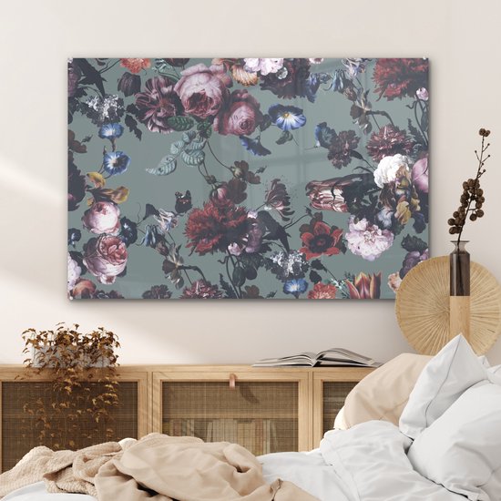 Peinture sur Verre - Fleurs - Roses - Rose - 120x80 cm - Peintures Plexiglas
