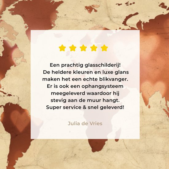 Peinture sur Verre - Carte du Wereldkaart - Amour - Couleurs - 20x20 cm - Peintures sur Verre Peintures - Photo sur Glas