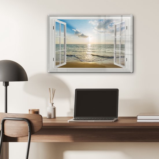 Peinture sur verre - Voir à travers - Soleil - Mer - 60x40 cm - Peintures Plexiglas