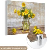 MuchoWow® Glasschilderij 30x20 cm - Schilderij acrylglas - Bloemen - Geel - Stilleven - Foto op glas - Schilderijen