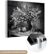 MuchoWow® Glasschilderij 40x30 cm - Schilderij acrylglas - Vaas - Stilleven - Bloemen - Foto op glas - Schilderijen