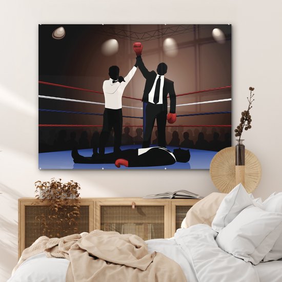 MuchoWow® Peinture sur verre 120x90 cm - Peinture sur verre acrylique - Une illustration de deux hommes d'affaires boxant - Photo sur verre - Peintures