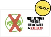 Stickers | 20 x 10 cm | Pictogram | "Een elektrisch voertuig hier opladen is verboden!" | Huurvoorwaarden | Eco auto | Elektrische wagen | Auto opladen | Laadpaal | Vakantiehuis | Wegwijs | Toeristen | NL | 2 stuks