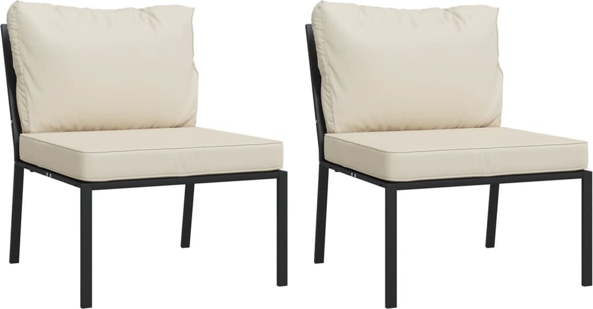 vidaXL - Tuinstoelen - met - zandkleurige - kussens - 2 - st - 60x74x79 - cm - staal