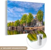 MuchoWow® Glasschilderij 180x120 cm - Schilderij acrylglas - Zonnige impressie van de Prinsengracht in Amsterdam - Foto op glas - Schilderijen