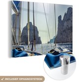 MuchoWow® Glasschilderij 60x40 cm - Schilderij acrylglas - Foto vanaf zeilboot van de kustlijn van Capri in Italië - Foto op glas - Schilderijen