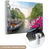 MuchoWow® Glasschilderij 180x120 cm - Schilderij acrylglas - Kleurrijke foto van de Prinsengracht van Amsterdam - Foto op glas - Schilderijen