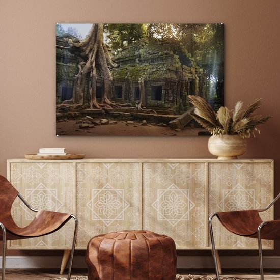 Racines d'arbres sur l'ancien temple Ta Prohm à Angkor Wat Plexiglas 120x80 cm - Tirage photo sur Glas (décoration murale en plexiglas)