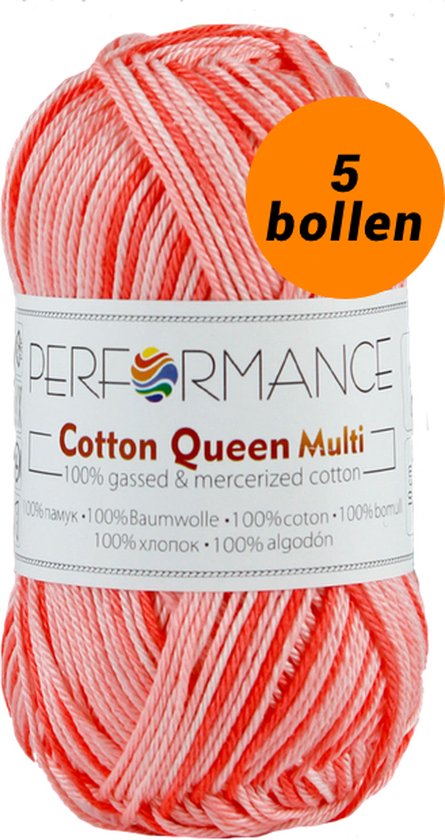 5 pelotes de Fil à crocheter - coton couleur saumon (10403) - Cotton queen multi yarn