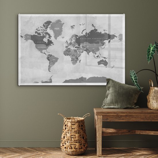 MuchoWow® Glasschilderij 90x60 cm - Schilderij acrylglas - Wereldkaart - Vintage - Paars - Kind - Meiden - Jongens - Foto op glas - Schilderijen