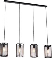 QAZQA gauze hl - Hanglamp - 4 lichts - L 1100 mm - Zwart