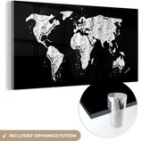 MuchoWow® Glasschilderij 160x80 cm - Schilderij acrylglas - Kaart - Marmer - Zwart - Wit - Foto op glas - Schilderijen