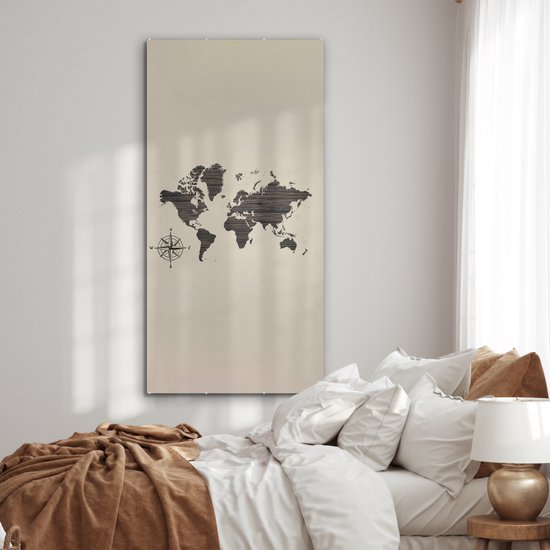 Peinture sur Verre - Carte du Wereldkaart - Bois - Marron - 80x160 cm - Peintures sur Verre Peintures - Photo sur Glas