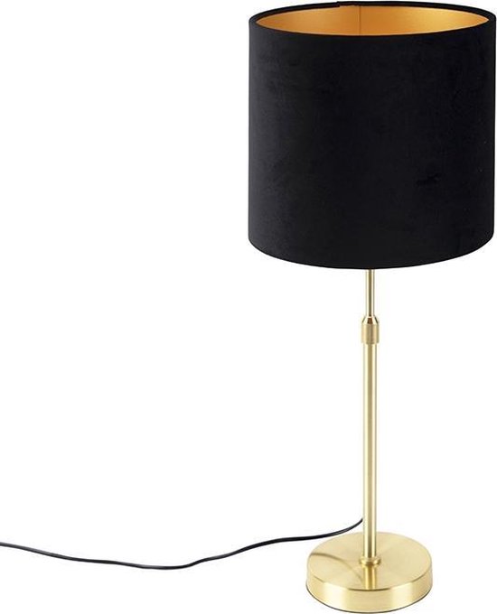 QAZQA parte - Moderne Tafellamp met kap - 1 lichts - H 740 mm - Zwart Goud - Woonkamer | Slaapkamer | Keuken
