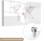 MuchoWow® Glasschilderij 80x40 cm - Schilderij acrylglas - Wereldkaart - Marmer - Roségoud - Foto op glas - Schilderijen