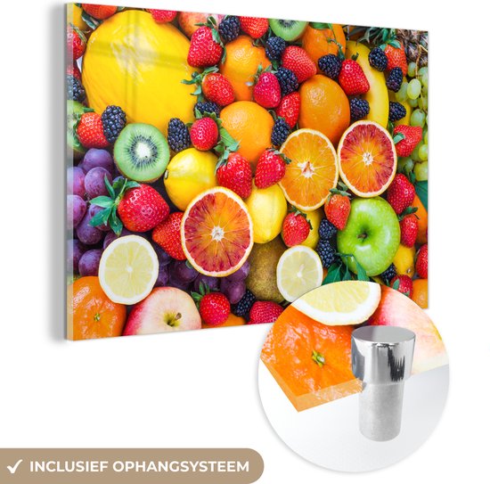 MuchoWow® Peinture sur Verre - Pomme - Raisins - Fruits - 120x80 cm - Peintures sur Verre Acrylique - Photo sur Glas