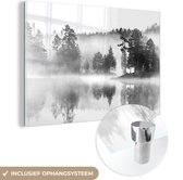 MuchoWow® Peinture sur verre - Un paysage forestier brumeux - noir et blanc - 120x80 cm - Peintures sur verre acrylique - Photo sur Glas