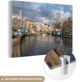 MuchoWow® Glasschilderij 60x40 cm - Schilderij acrylglas - Gracht - Water - Haarlem - Foto op glas - Schilderijen