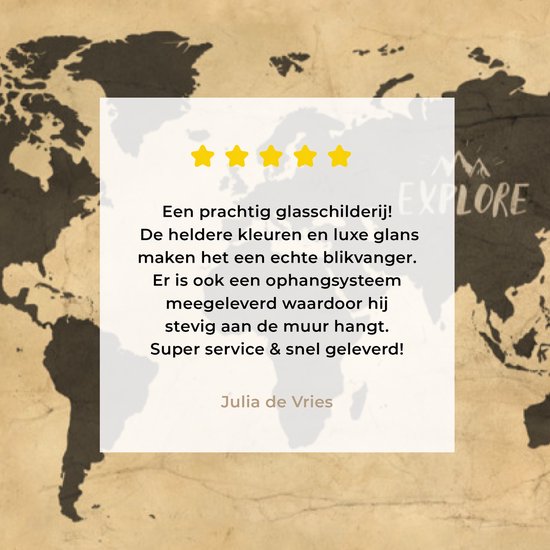 Peinture sur Verre - Carte du Wereldkaart - Vintage - Explorer - 20x40 cm - Peintures sur Verre Peintures - Photo sur Glas