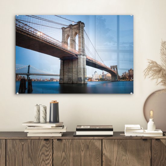 MuchoWow® Peinture sur verre 60x40 cm - Peinture sur verre acrylique - Pont - Brooklyn - Amérique - Photo sur verre - Peintures