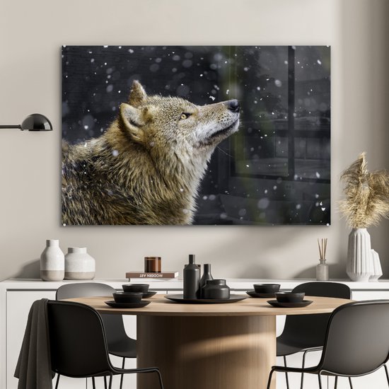 Peinture sur Verre - Loup - Neige - Marron - 90x60 cm - Peintures sur Verre Peintures - Photo sur Glas