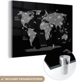 MuchoWow® Glasschilderij 30x20 cm - Schilderij acrylglas - Wereldkaart met dieren - zwart wit - Foto op glas - Schilderijen