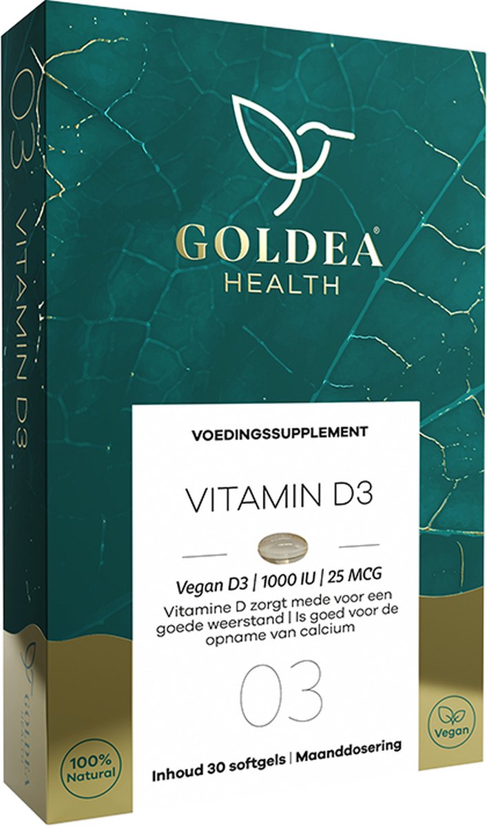 Goedkoopste Goldea Health Vitamin D3 - Vegan - Voedingssupplement - 1000 IU 25 mcg - 30 softgels - Maanddosering
