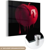 MuchoWow® Glasschilderij 90x90 cm - Schilderij acrylglas - Rood geverfde appel - Foto op glas - Schilderijen