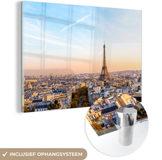 Glasschilderij - Eiffeltoren - Lucht - Frankrijk - Acrylglas Schilderijen - Foto op Glas