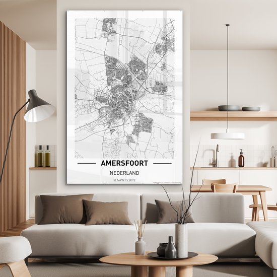 MuchoWow® Peinture sur verre 120x180 cm - Peinture sur verre acrylique - Plan de la ville d'Amersfoort - Photo sur verre - Peintures - Carte
