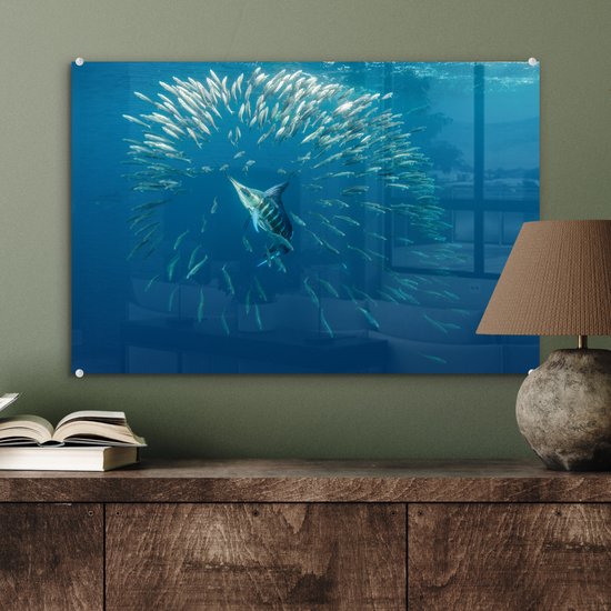 Peinture sur Verre - Espadon - Blauw - Water - 60x40 cm - Peintures sur Verre Peintures - Photo sur Glas