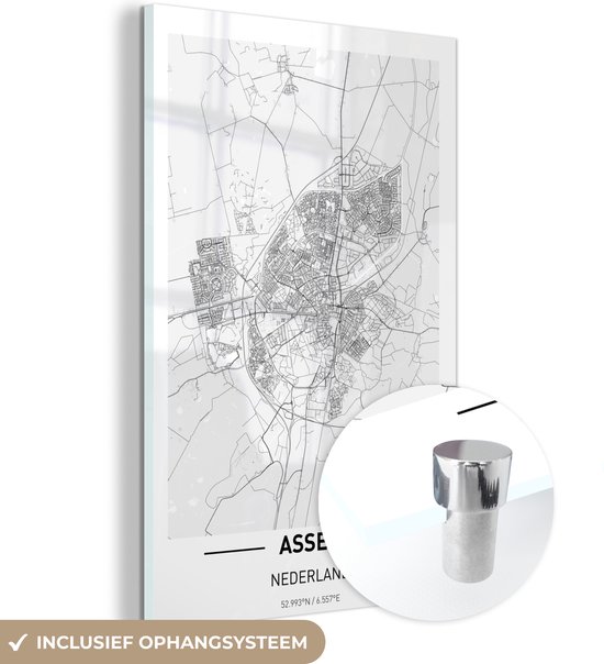 MuchoWow® Peinture sur verre 20x30 cm - Peinture sur verre acrylique - Plan de la ville d'Assen - Photo sur verre - Peintures - Carte