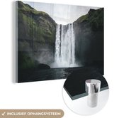 MuchoWow® Glasschilderij 150x100 cm - Schilderij acrylglas - Waterval - IJsland - Rots - Foto op glas - Schilderijen