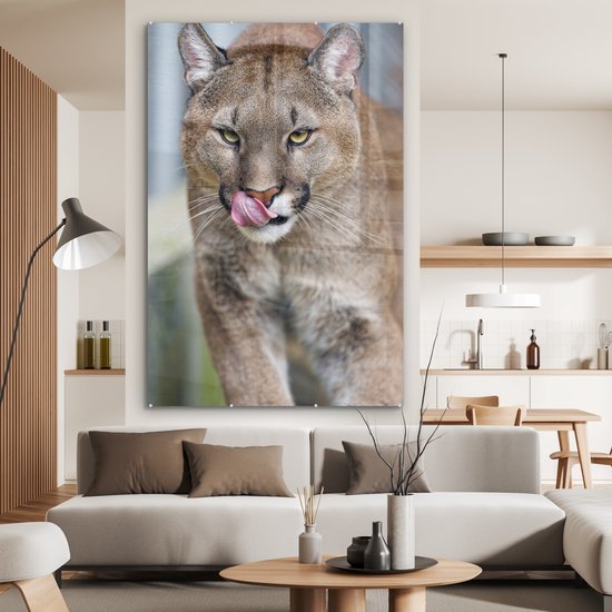 MuchoWow® Peinture sur verre 100x150 cm - Peinture sur verre acrylique - Puma qui marche - Photo sur verre - Peintures