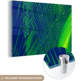 MuchoWow® Glasschilderij 150x100 cm - Schilderij acrylglas - Botanisch palmblad in diverse kleuren - Foto op glas - Schilderijen