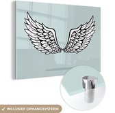 MuchoWow® Glasschilderij 90x60 cm - Schilderij acrylglas - Tatoeage van engelenvleugels - Foto op glas - Schilderijen