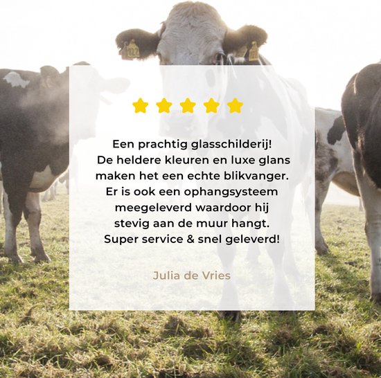 Peinture sur verre - Vaches - Lumière - Herbe - 180x120 cm - Peintures acryliques - Photo sur Glas