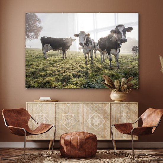 Peinture sur verre - Vaches - Lumière - Herbe - 180x120 cm - Peintures acryliques - Photo sur Glas