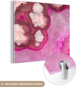 MuchoWow® Glasschilderij 90x90 cm - Schilderij acrylglas - Close-up roze geode - Foto op glas - Schilderijen