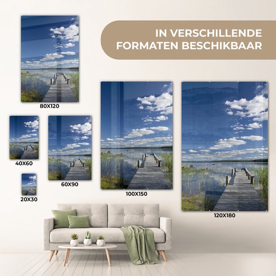 ® Glasschilderij 100x150 cm - Schilderij acrylglas - Korte steiger in Finland - Foto op glas - Muurdecoratie woonkamer - Wanddecoratie slaapkamer - Schilderijen