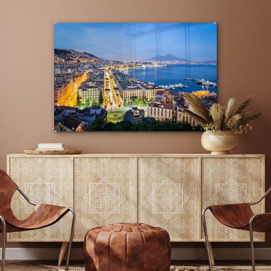 MuchoWow® Peinture sur verre 120x80 cm - Peinture sur verre acrylique - Naples la nuit - Photo sur verre - Peintures