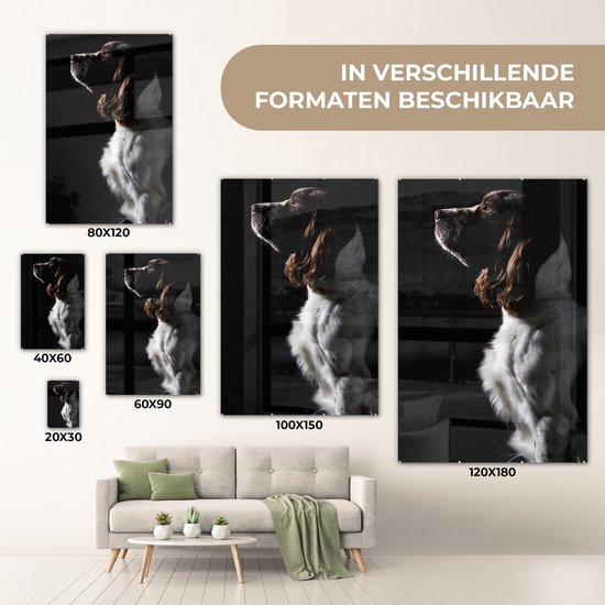 MuchoWow® Peinture sur verre 120x180 cm - Peinture sur verre acrylique - Épagneul Springer sur fond noir - Photo sur verre - Peintures