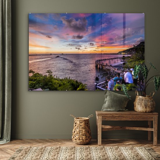 MuchoWow® Peinture sur verre 180x120 cm - Peinture sur verre acrylique - Coucher de soleil à Kaohsiong - Photo sur verre - Peintures