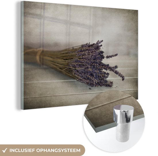 MuchoWow® Glasschilderij - Boeket gedroogde lavendel - 120x80 cm - Acrylglas Schilderijen - Foto op Glas