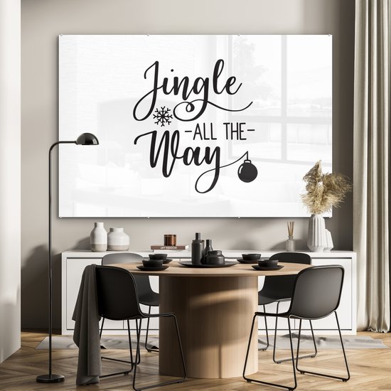 MuchoWow® Peinture sur verre 180x120 cm - Peinture sur verre acrylique - Citation de Noël "Jingle all the way" avec fond blanc - Photo sur verre - Peintures