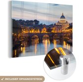 MuchoWow® Glasschilderij 150x100 cm - Schilderij acrylglas - Rome - Brug - Stad - Foto op glas - Schilderijen