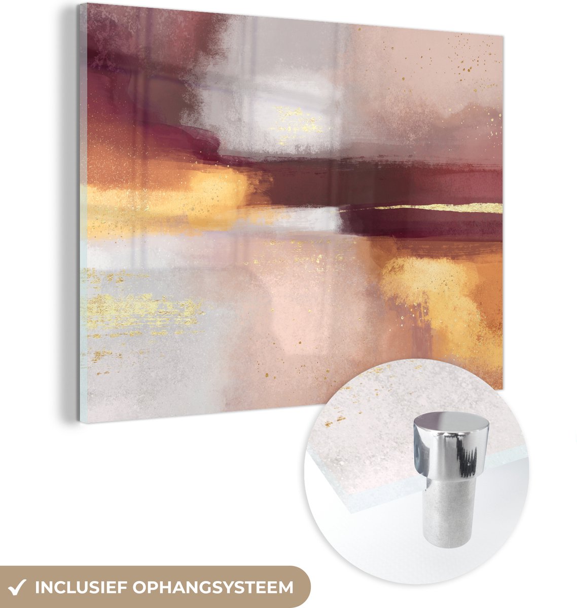 MuchoWow® Glasschilderij 80x60 cm - Schilderij acrylglas - Verf - Abstract - Pastel - Foto op glas - Schilderijen