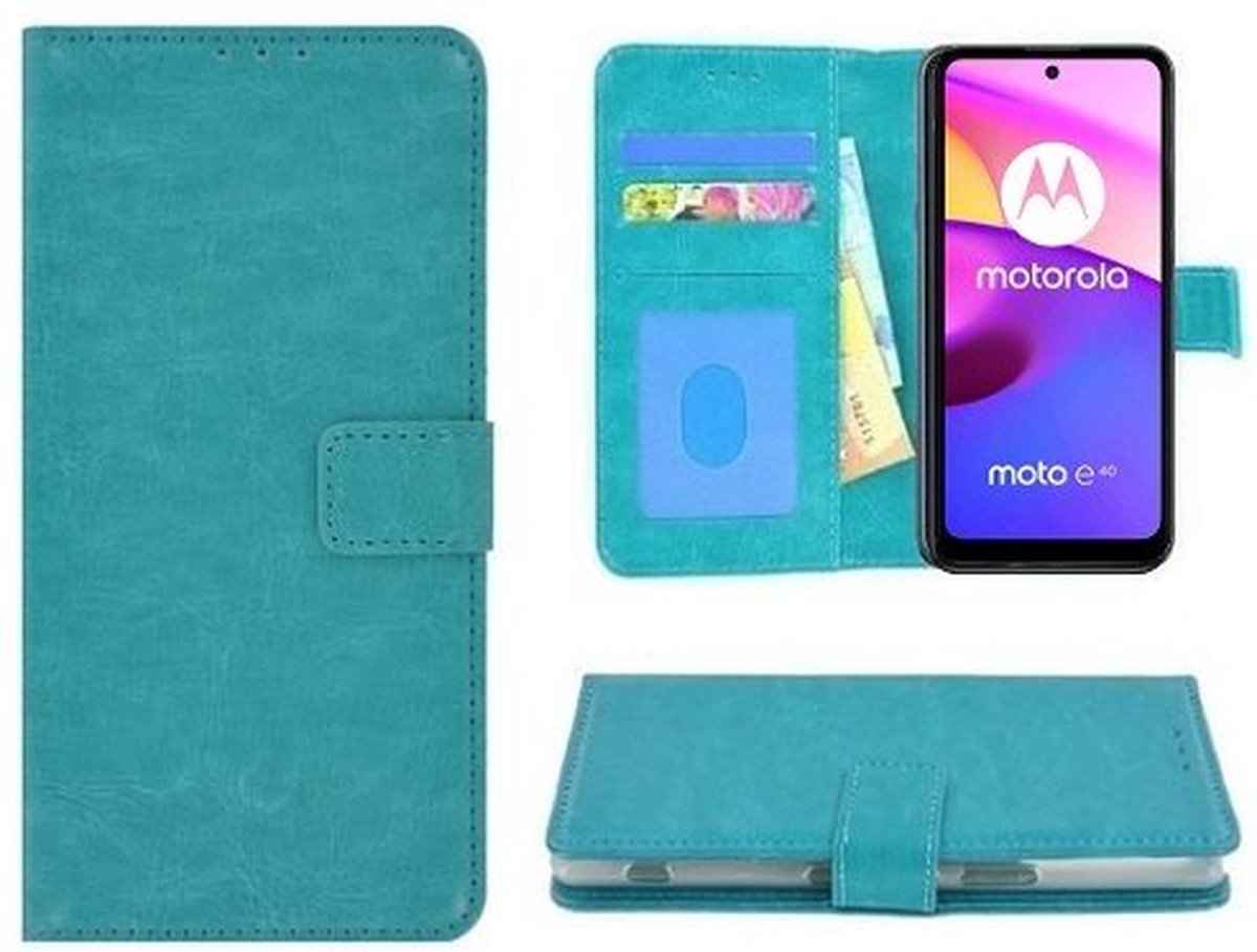Motorola Moto E40 Hoesje Met Pasjeshouder Bookcase Turquoise